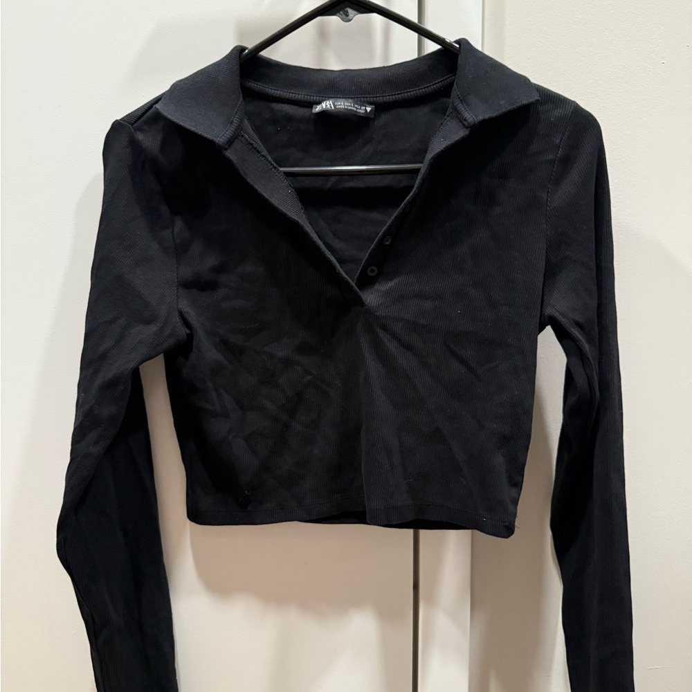 Zara Black Collared Crop Top